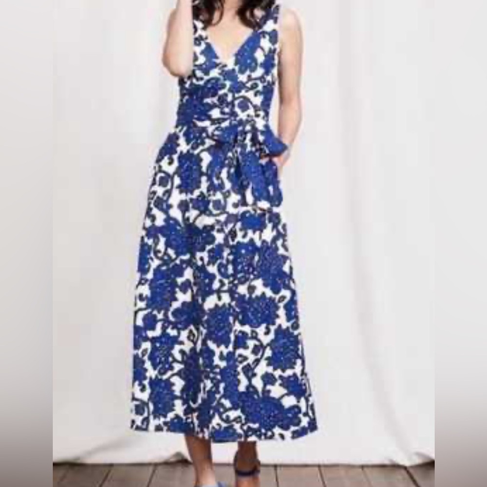 Boden Riviera Midi Wrap Dress US Size 10 Regular Floral Linen Cotton Blend